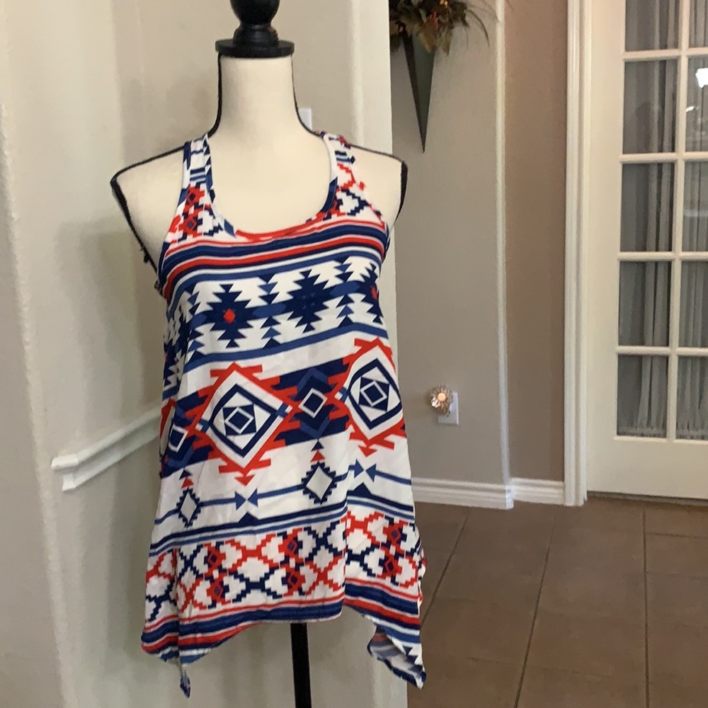 Xhilaration red, white and blue print tank top Size S